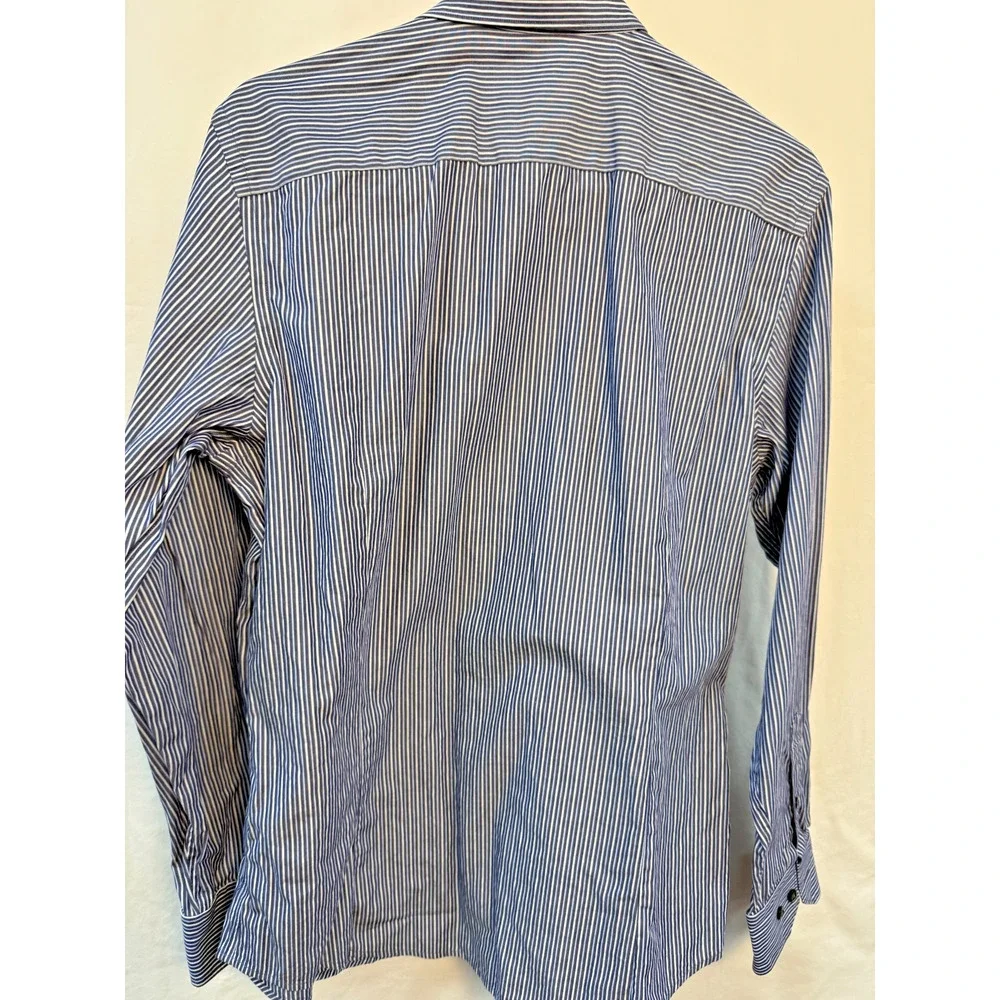 Blue White Stripe Dress Shirt Mens Fitted Woven Business Italy Banana Republic M